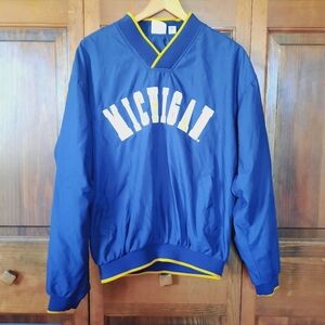 Vintage Red Oak Michigan UofM navy blue v-neck pullover embroidere nylon jacket
